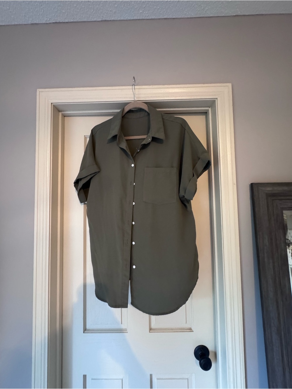 Olive Short-Sleeve Button-Up Shirt